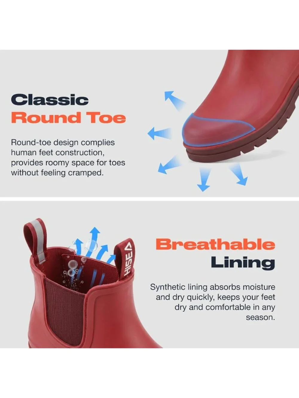 Women's Burgundy Red Short Rain Boots Waterproof Ankle Chelsea Boots Non-Slip
